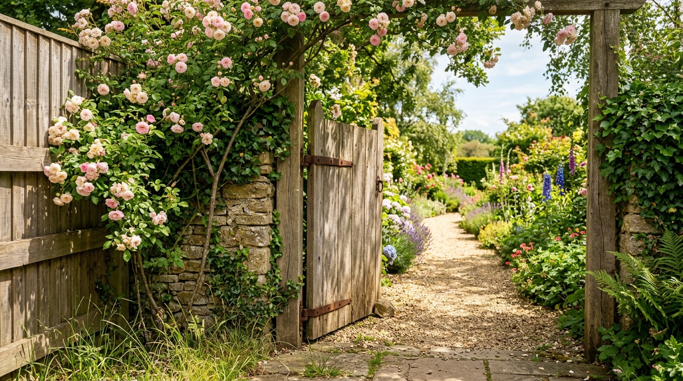 살짝 열린 정원문 너머로 이어지는 길, 새로운 이해와 발견을 상징
